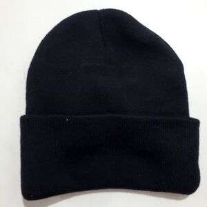 NEW Black Knit Beanie Hat with Flat Bill
